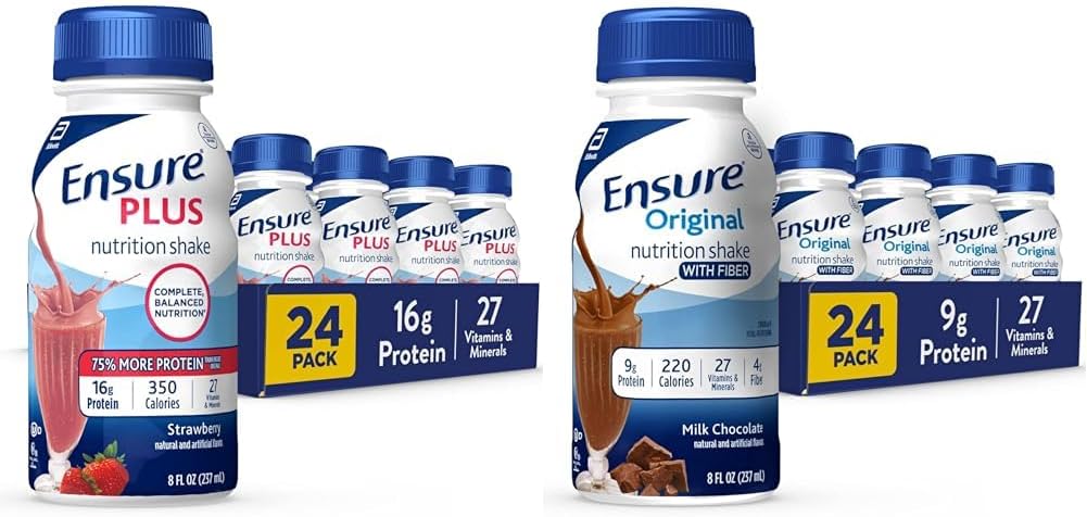 EnsurePlus Nutrition Shake with 16 Grams of Protein, Meal Replacement Shakes & Ensure Original Milk Chocolate Nutrition Shake With Fiber | Meal Replacement Shake | 24 Pack