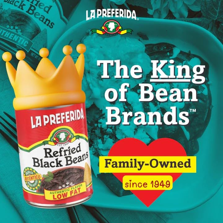 Image of La Preferida Refried Black Beans, Mexican Style Side Dish, Ready to Eat Mexican Food, Low Fat Traditional Recipe, Authentic Flavor, 16 Ounce (Pack of 12)
