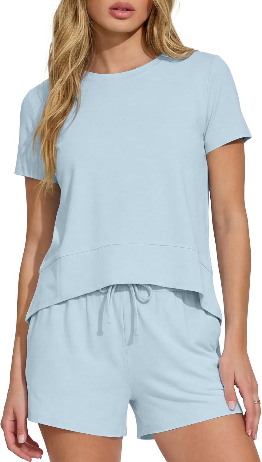 Darong Women Matching Summer Lounge Shorts Set | Short sleeve tops, Crew neck, Drawstring shorts, Side pockets, Matching lounge sets, Postpartum wear