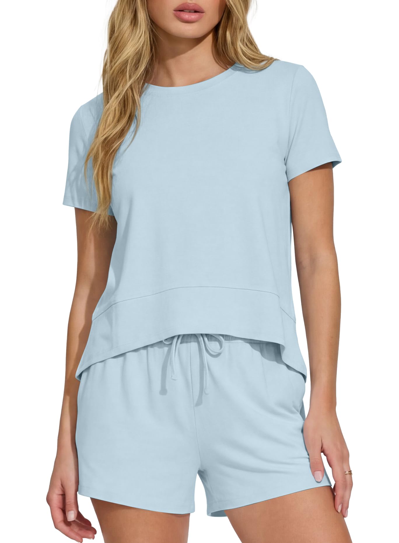 Darong 2 Piece Sets for Women Summer Lounge Wear Casual Short Sleeve Tshirts Shorts Matching Airport Outfit Postpartum