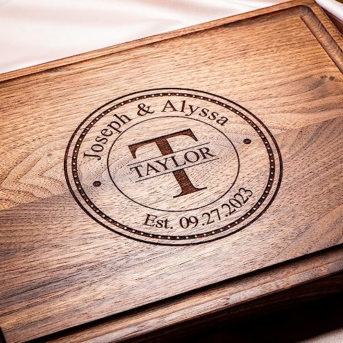 Personalized Cutting Board, Custom Wedding, Anniversary or Housewarming Gift Idea, Wood Engraved Charcuterie, for Couples, Family and Clients (Initial Stamp 075)