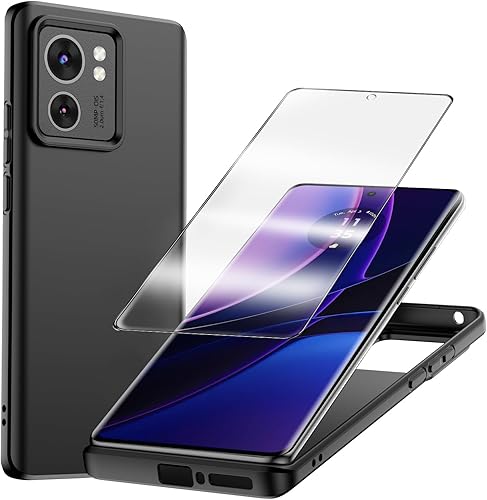 Funda para Motorola Moto Edge 2023 y 1 protector de pantalla de vidrio templado, funda protectora delgada de silicona a prueba de golpes, color negro