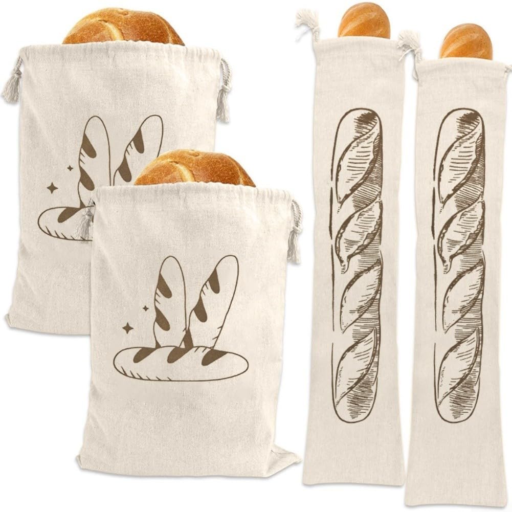 Natürliches Leinen Brotbeutel Set Waschbar Staubdicht | Atmungsaktives Leinen, hält Brot frisch, verhindert , 30x40cm Größe, umweltfreundlich