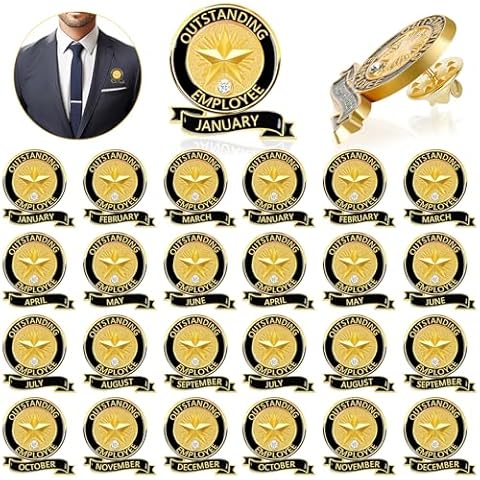 24 Pcs Employee of the Month Lapel Pin - Employee Appreciation Gifts 1-12 Month Employee Recognition Excellence Pins in Service Enamel Pins for Award Staff Team Gift Cover