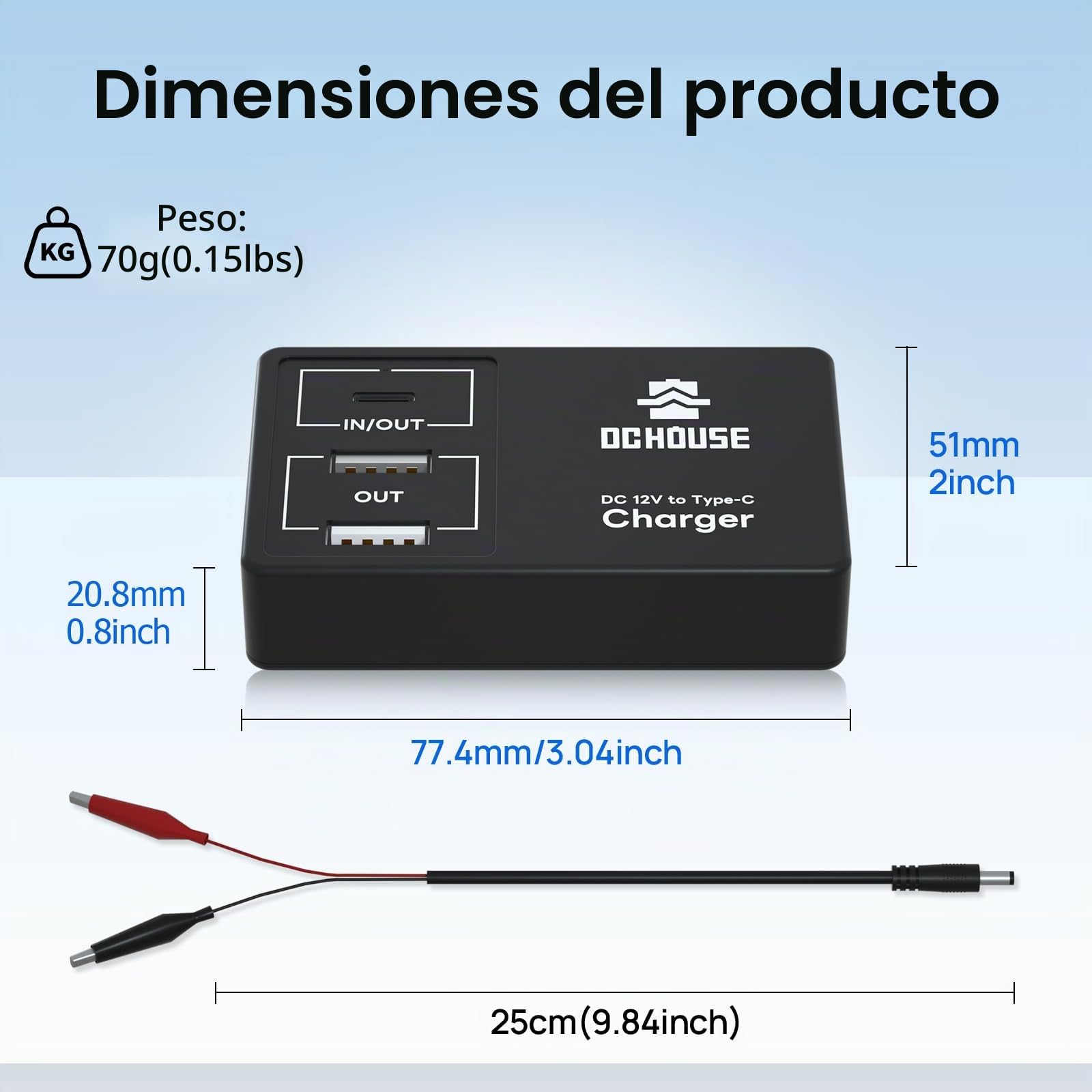 DCHOUSE Batería de Litio LiFePO4 de 12V 12Ah, DC 12V zu Typ-C & USB, con 3000 + Deep Cycle y protección BMS para autocaravanas, carritos de Golf, cortacésped, Panel Solar, Camping
