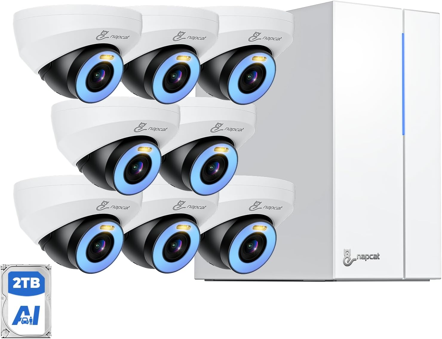 PoE Security Camera System, 4K 8CH NVR, 2TB HDD, 8Pcs 4MP Outdoor Wired Dome Surveillance Cameras for Home Security, Human/Vehicle Detection, Full Color Night Vision, 2-Way Talk (N2808D) 4MP Cam Kit