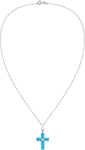 Miniatura 5 de AeraVida Collar con colgante de plata de ley 925 con incrustaciones de turquesa de imitación de cruz cristiana Collar con colgante de cruz para