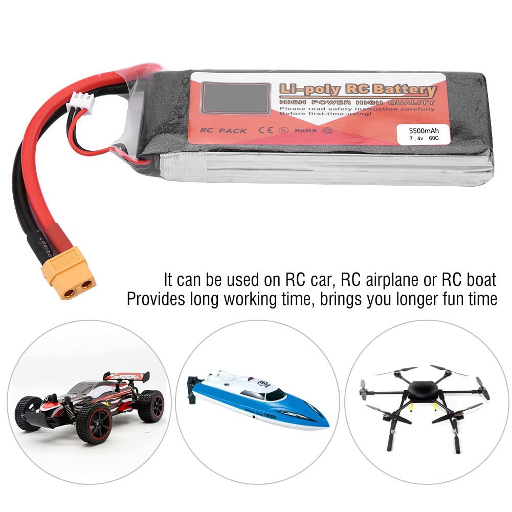 ZOP POWER 2S 7.4V 6000MAH Batteria Lipo Ricaricata Rapida per Dispositivi RC 4500MAH per Modello RC Hobbisti (7.4V 5500MAH 60C XT60)