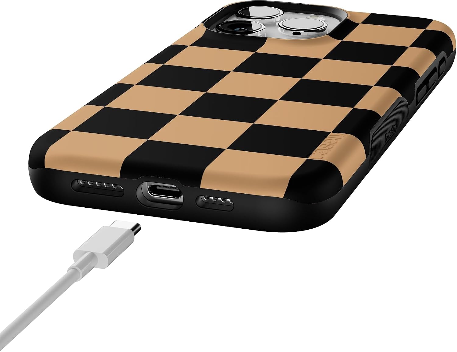 Casely iPhone 15 Pro Max Case | Fit Check | Black & Brown Checkerboard | Bold Protective Design | MagSafe Compatible Design