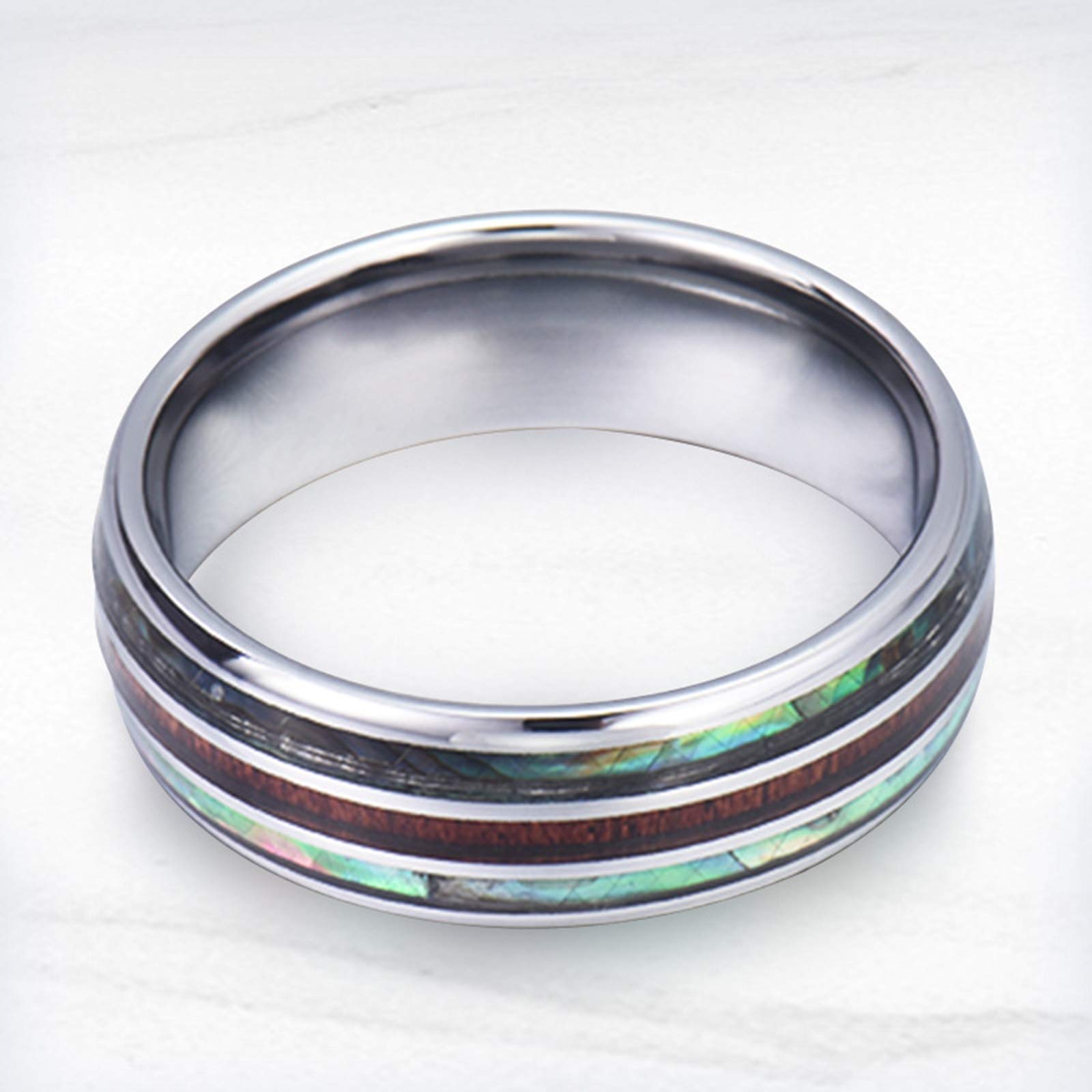 Collar colgante de tungsteno, collar colgante para pareja de 8 mm de plata, anillo de incrustación de madera y concha collar