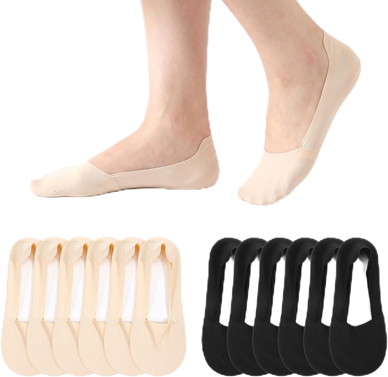 6 Pairs No Show Socks Womens for Flats Low Cut Invisible Liner Sock | Loafer Sock Womens Thin Silk Footies for Flat, Loafers, Sneakers