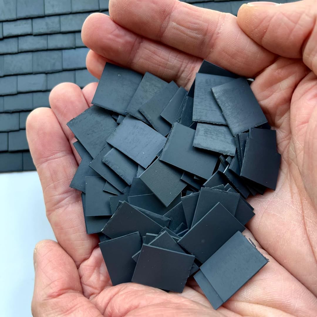 250 Pieces 1:12th Scale Dolls House Miniature Styrene Roof Tiles in Slate Grey