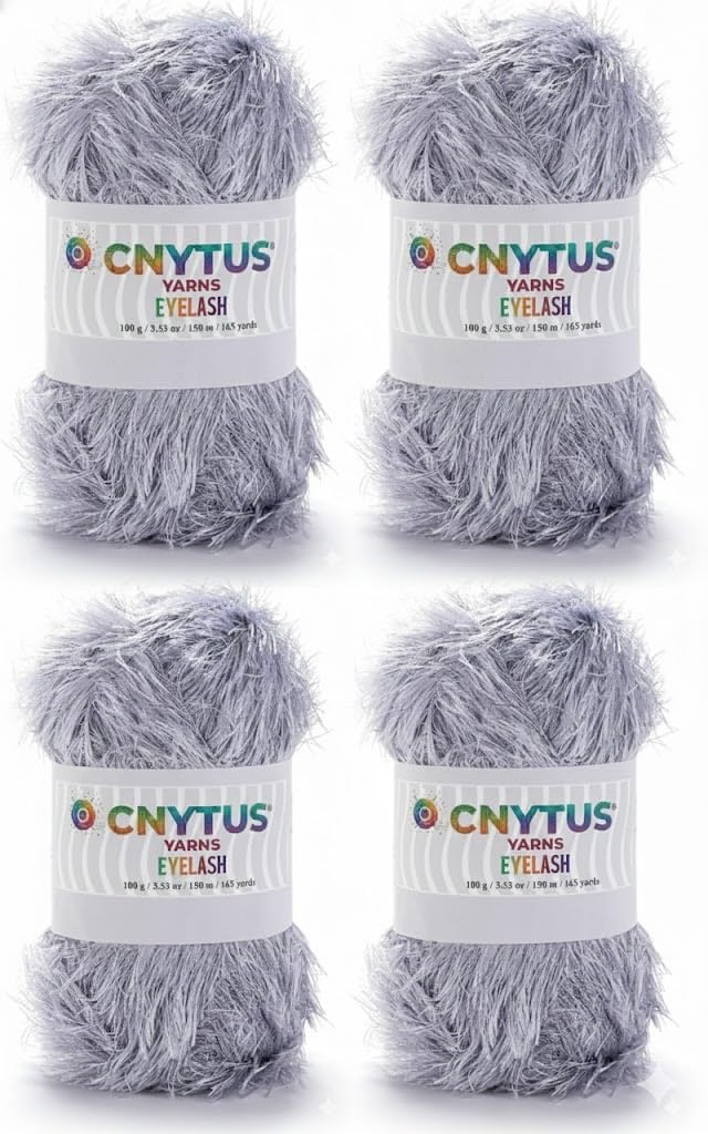 Premium Eyelash Fun Fur Yarn - Ultra Soft Fuzzy Faux Fur Novelty Thread for Knitting & Crochet | Chunky Multi Color Craft Supplies - 3.53 Oz (100g), 165 Yrds (150m) (4 Skeins, Gray)