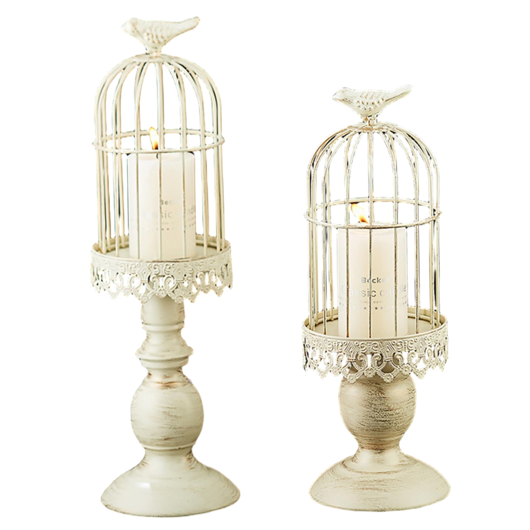 Bougeoir cage à oiseaux en métal vintage | Lot de 2 lanternes pour bougies piliers