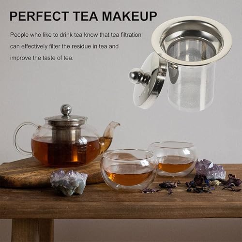 Miniatura 5 de Kichvoe Infusor de té de acero inoxidable, 2 piezas, tetera de malla fina, colador de té de hojas sueltas, colador de café más empinado con tapa