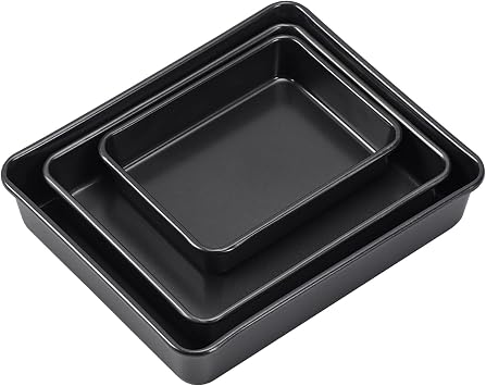 Nonstick Roasting Pan, Deep Baking Pan Set, Large Cake Pan Sets for Oven, 3-Piece Brownie Pan (Black)