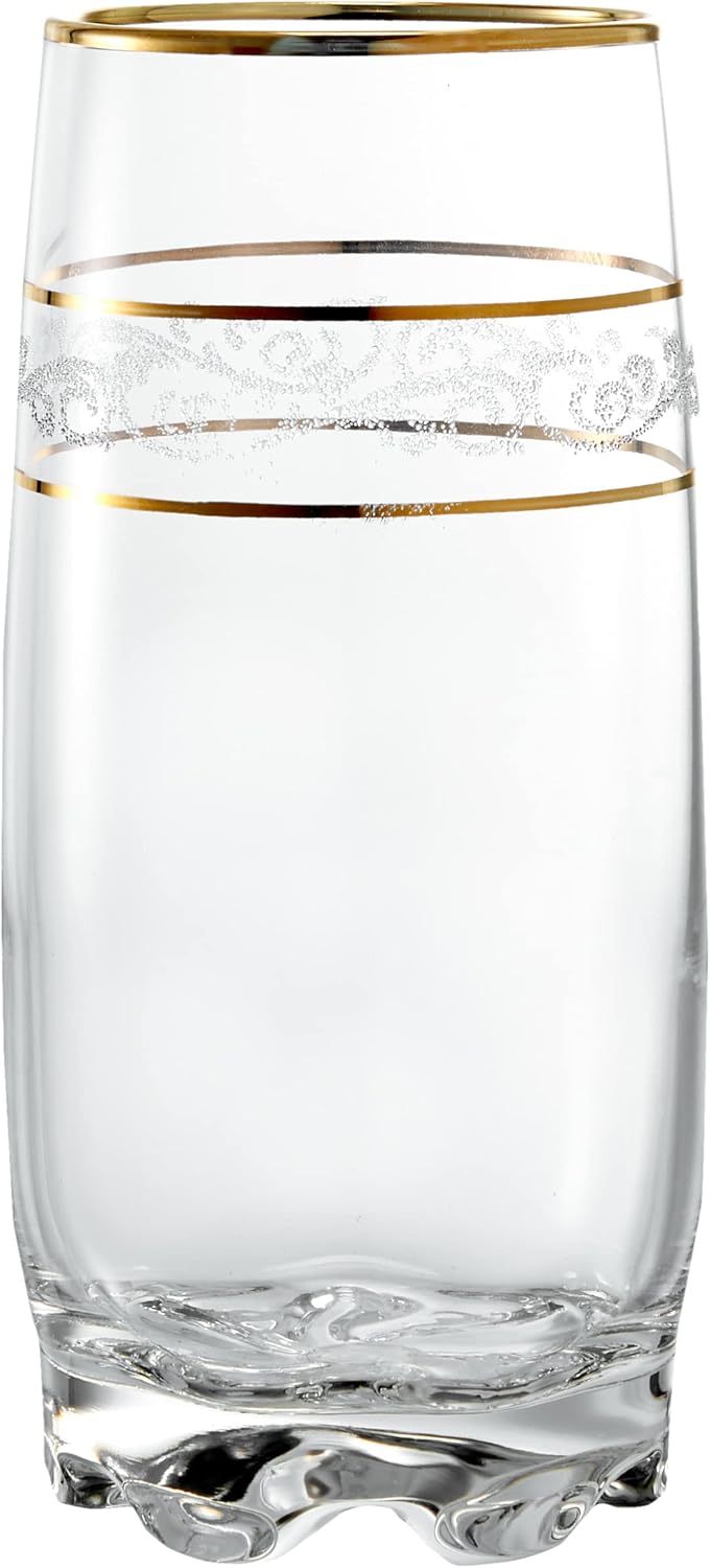 LAV 6 Piece Gold Rim Drinking Glass, Clear Mixed Drinkware Sets