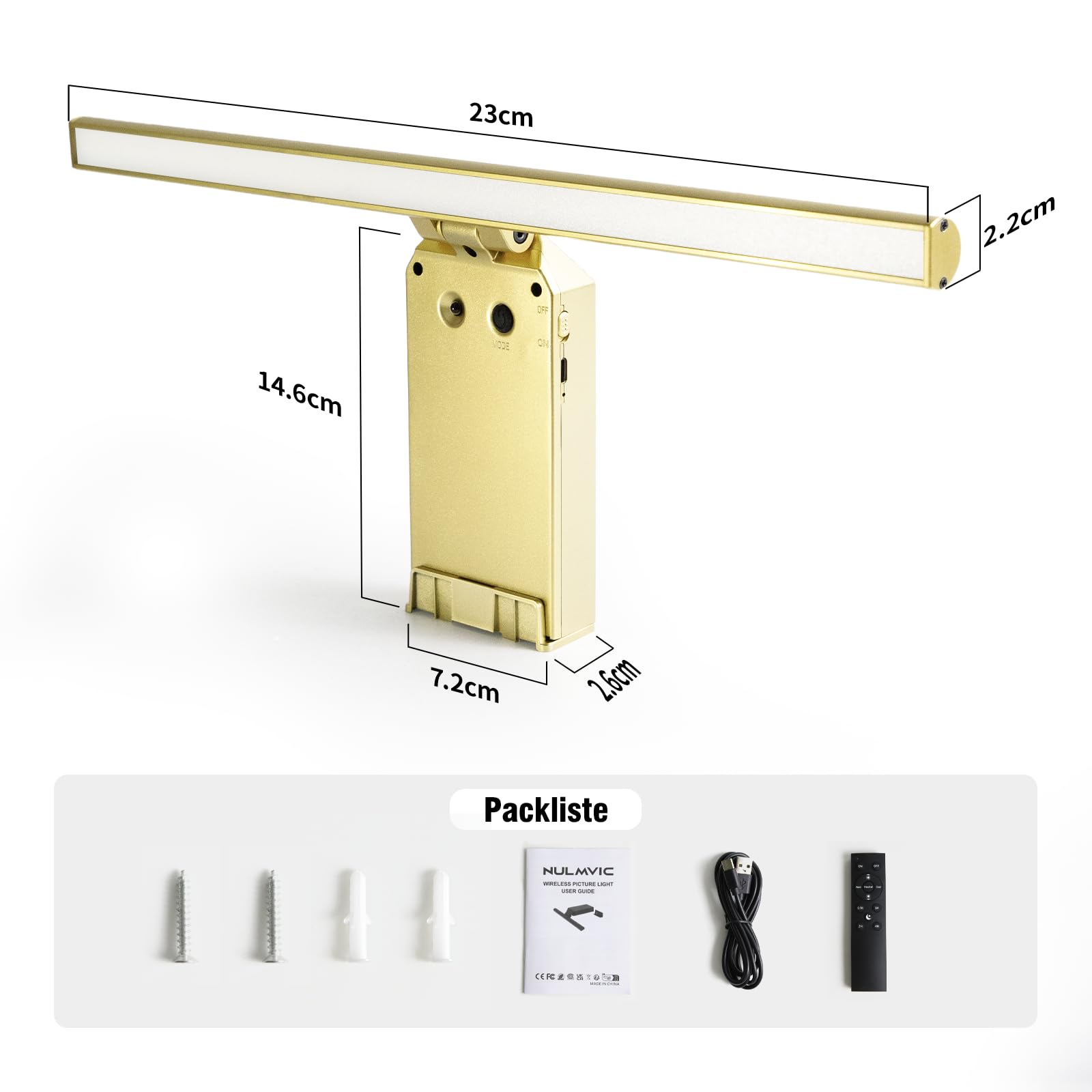 2 luci per immagini senza fili, 23 cm, 5000 mAh, lampada da parete per interni, batteria con telecomando, 3 temperature di colore, 5 intensità di illuminazione, CRI 95+ per dipingere foto