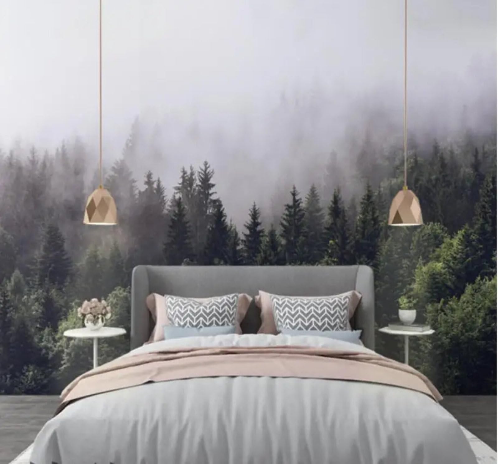 Xlming 400Cm×280Cm(B×H) Three Dimensional Green Forest White Mist Landscape 3D Wallpaper Premium Textured Silk Study Dining Living Room Bedroom Sofa Tv Wall Easy Install-400Cm×280Cm