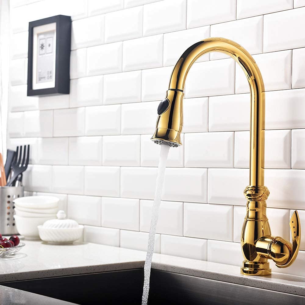 Rubinetti per lavello ， Rubinetto per lavello da Cucina Ottone 2 modalità Estraibile Rubinetti per lavabo con Miscelatore per Acqua Calda e Fredda monoforo Comfortable Anniversary