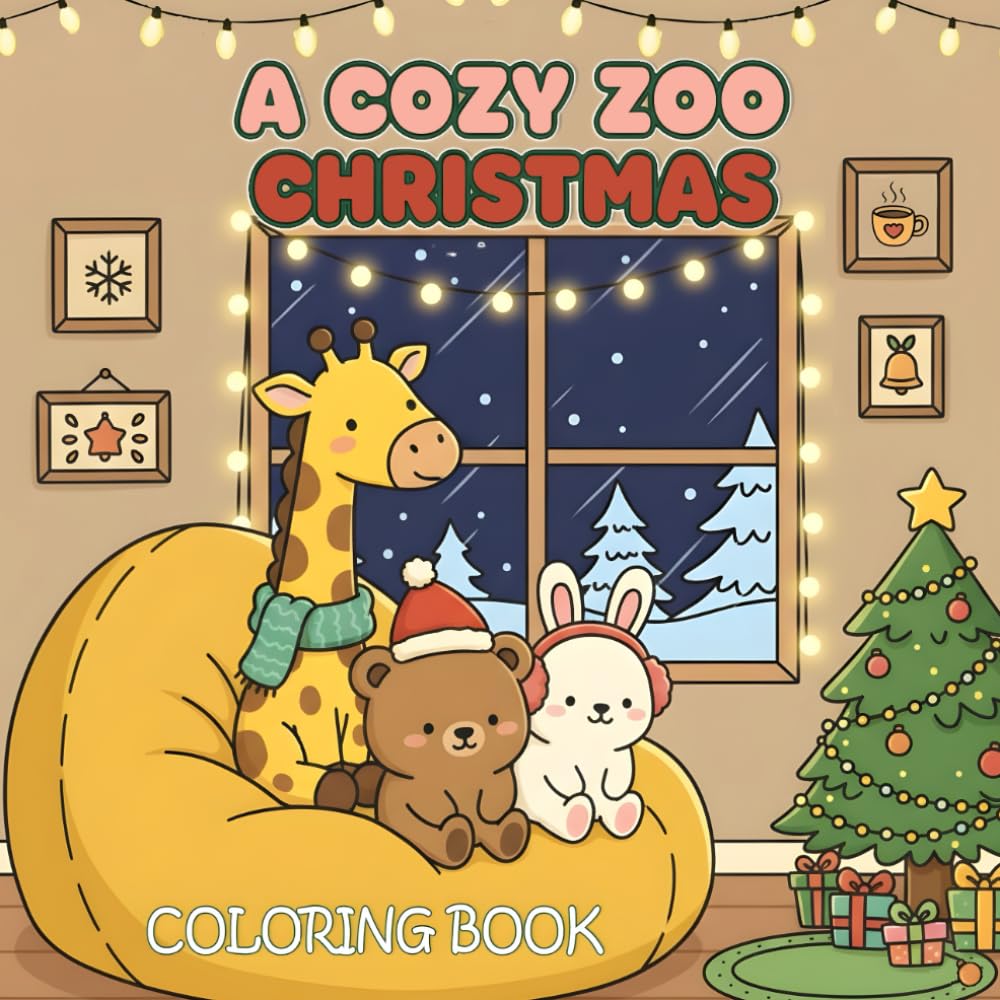 A Cozy Zoo Christmas Coloring Book: Easy & Simple Coloring Book of Relaxing Winter Fun with Cute Animals