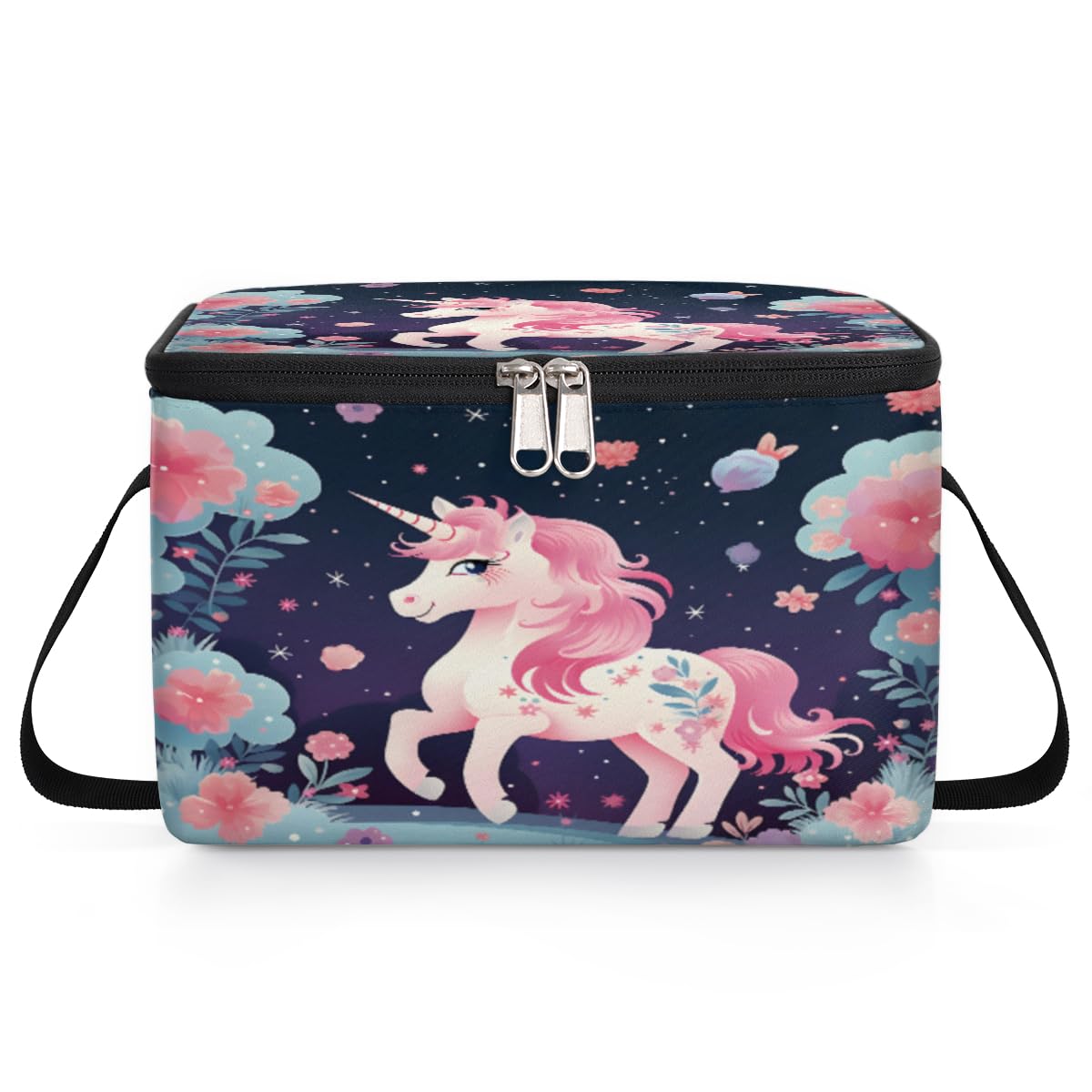 GzLeyigou Unicorn Flowers Lunch Bags for Women Men 9 Cans, Hot & Cold Food Delivery Bag Insulated Grocery Bag Insulated Lunch Box Unicorn Cooler Bag for Office Work Picnic Beach