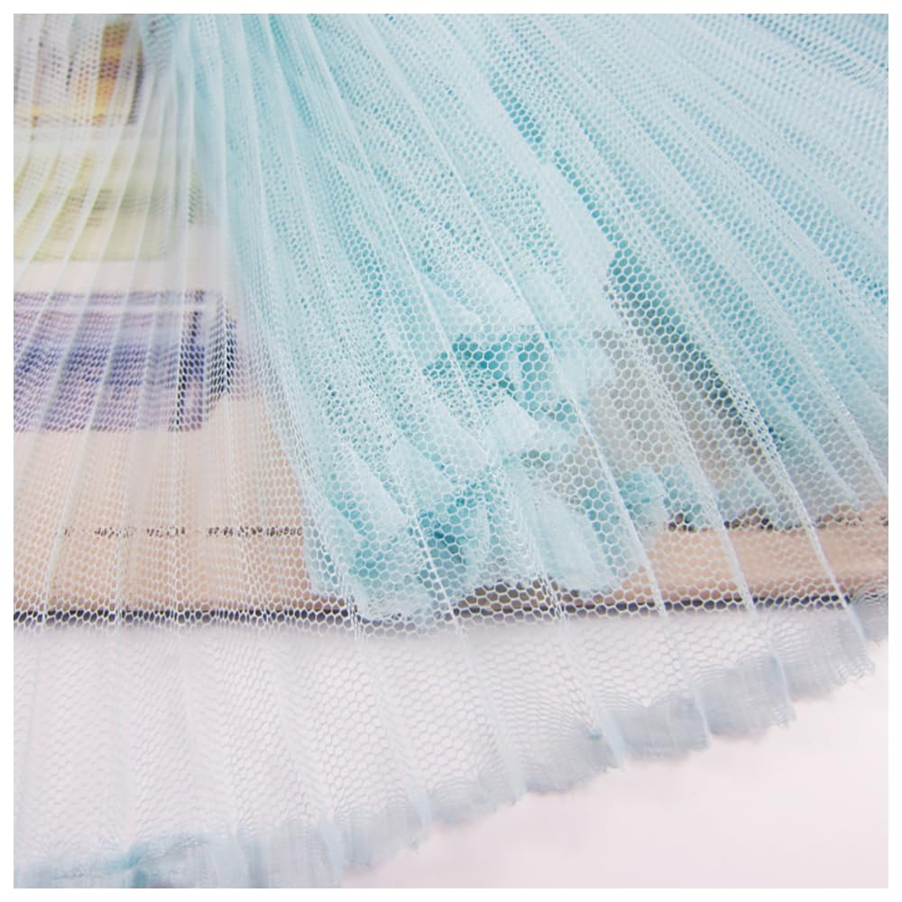 Ruffle Pleated Mesh Tulle Fabric - Crinkle Accordion Pleated Fabric For Dresses, Skirts, Gowns, 61" Wide (Peacock Blue, 5 Meters Straightened)