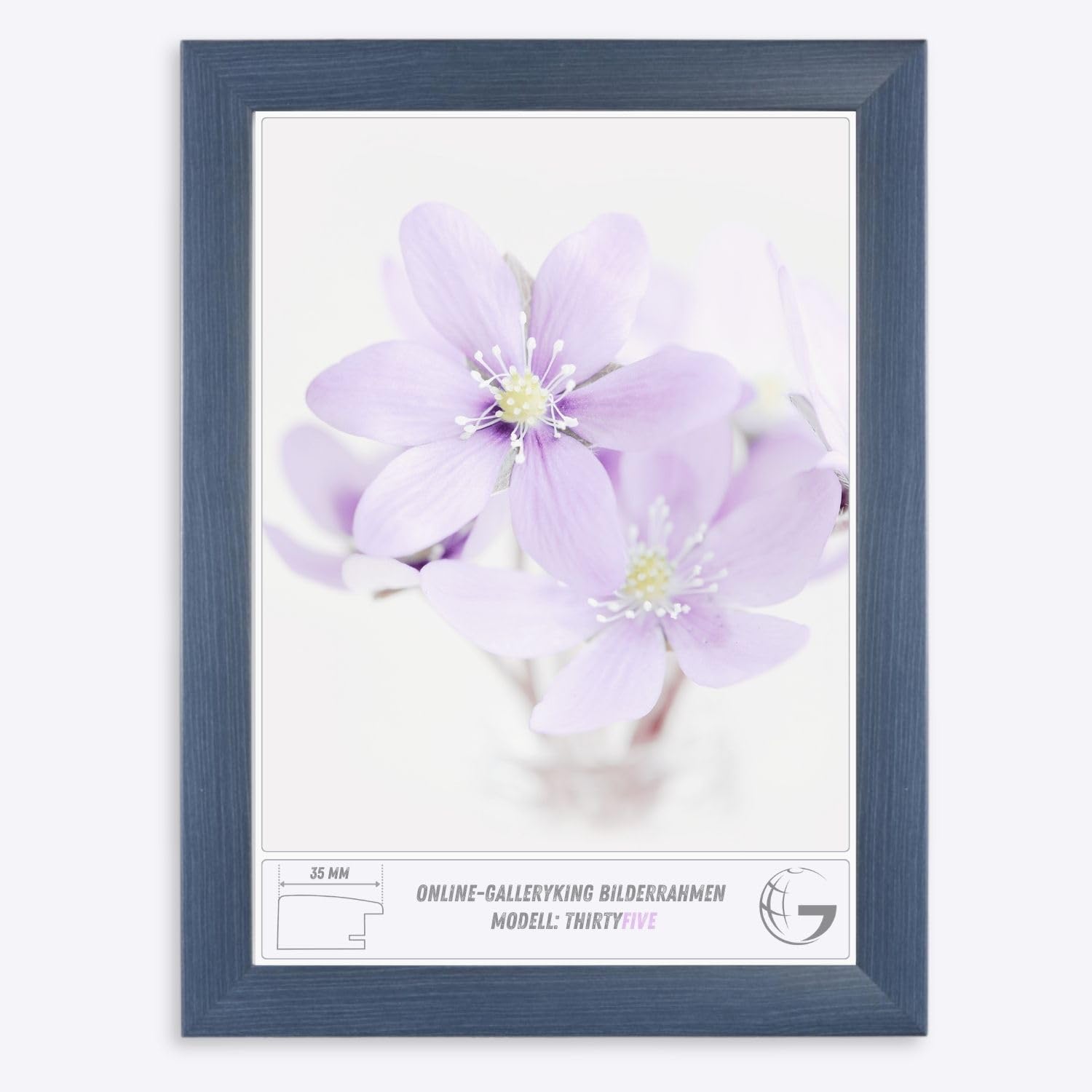 OGK Thirtyfive - Bilderrahmen 50x50 cm quadratisch Schiefer-Blau mit MDF Holz Rahmen vollummantelt, Anti-Reflex Kunstglas 1 mm und HDF Rückwand 3 mm - Fotorahmen für Hoch- und Querformat