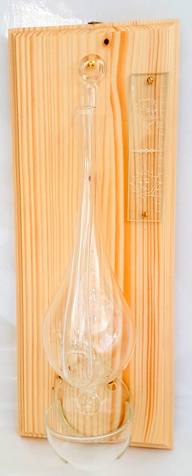 Barometer Glasbarometer dekoratives Wandbarometer Goethe Barometer Klarglas zum hängen auf hellem Holz und Glasauffangschale Größe ca. 14 x 34 cm Oberstdorfer Glashütte