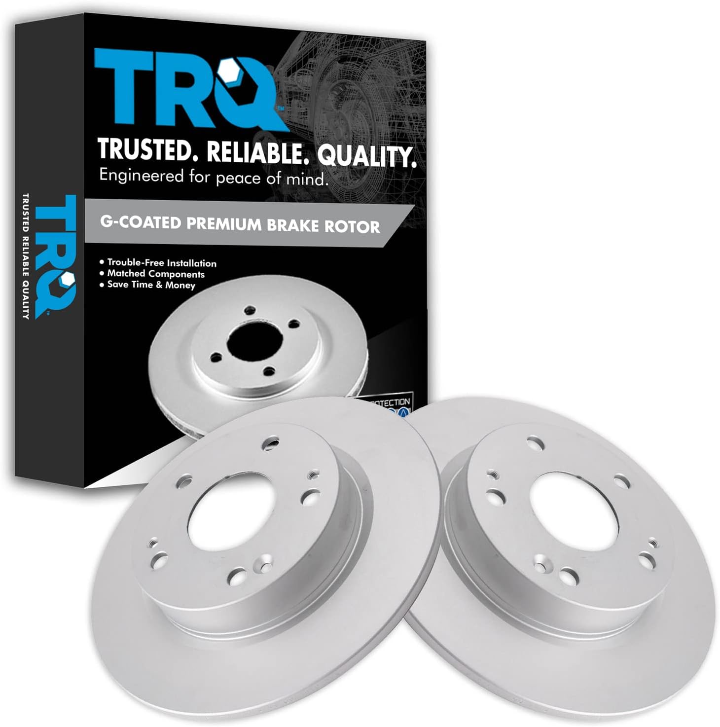 TRQ Rear Brake Rotors Set Solid Premium G-Coated Compatible with 2016-2023 Honda Civic 2019-2022 Insight