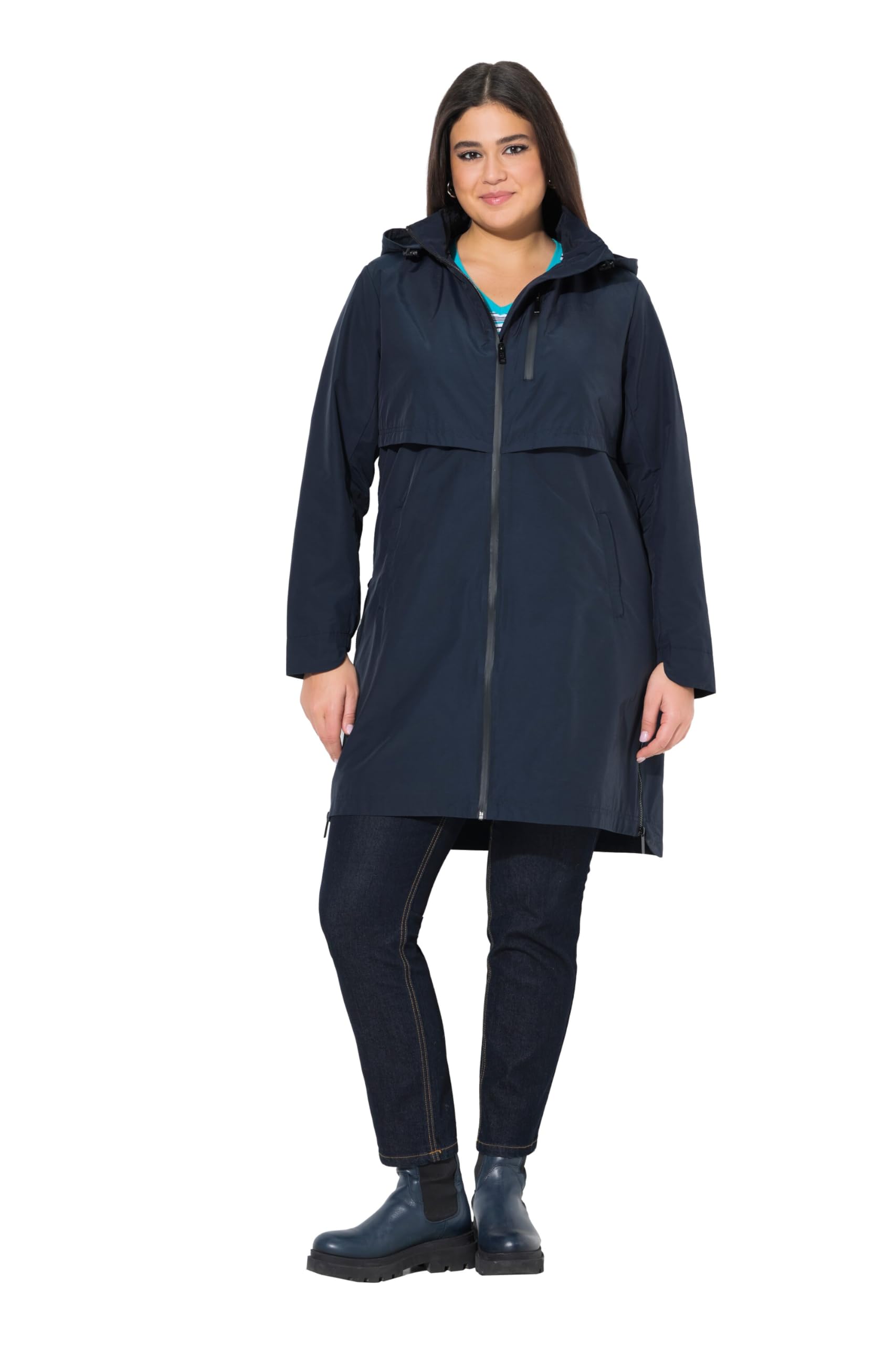 Ulla Popken Damen große Größen Übergrößen Plus Size Parka, Zipper-Seitenschlitze, Kapuze, Zipptaschen 824712