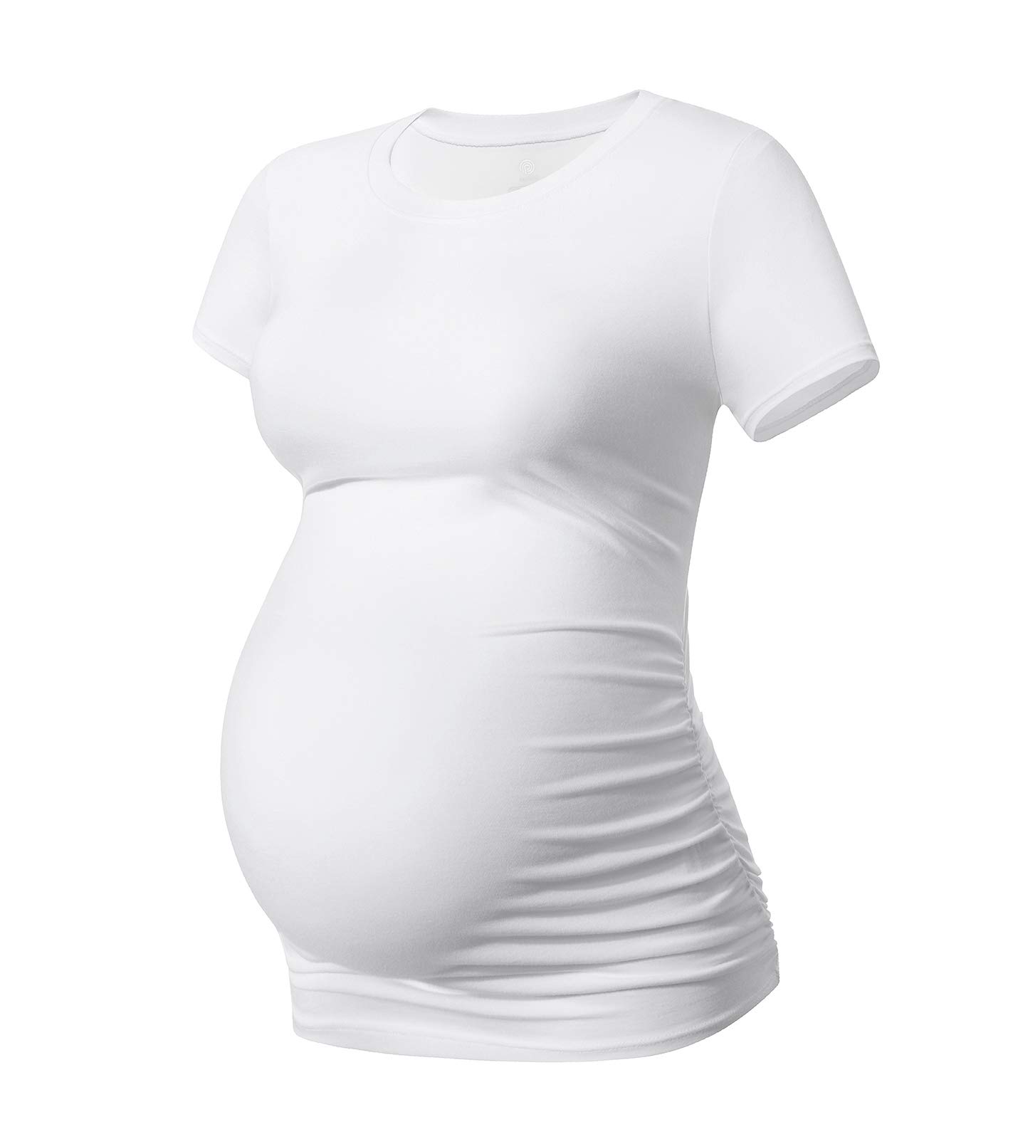 Womens Maternity Shirts Tops Short Sleeve 1 or 3 Pack Side Ruched Modal Cotton Pregnancy Tshirt Crew Neck Tees L55