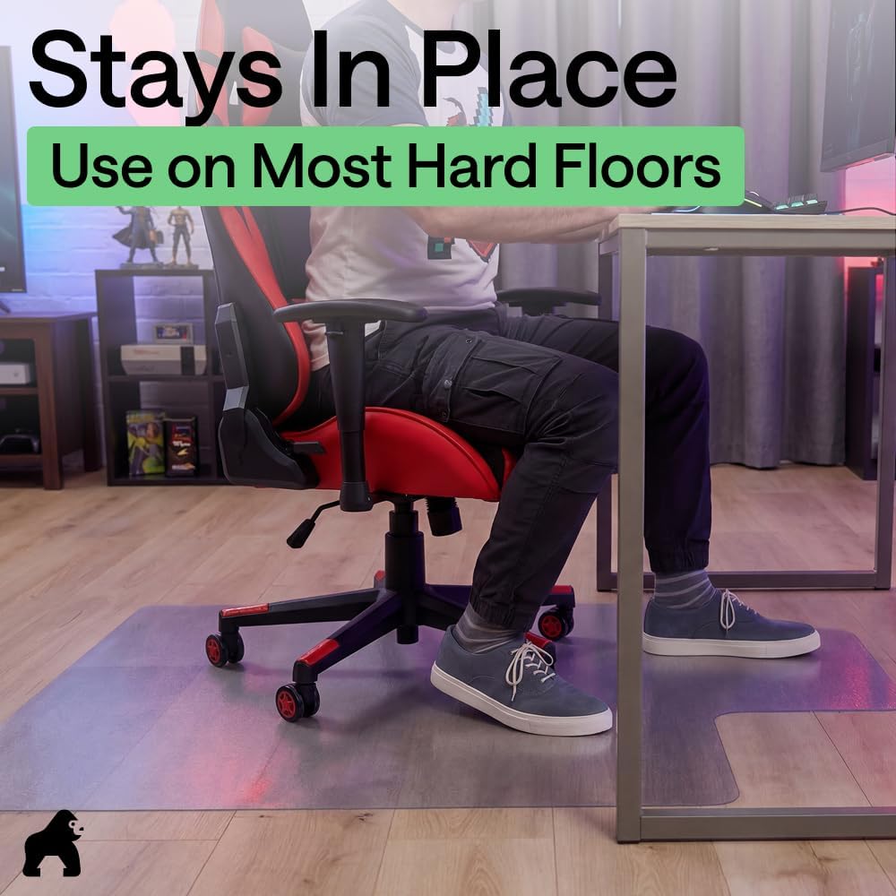 GORILLA GRIP Slip Resistant Clear Office Chair Mat for Hardwood Floors, 36x48, Smooth Rolling Glide Under Desk, Heavy Duty Plastic Computer Mats and Hard Wood Floor Protector, Work and Gaming Chairs
