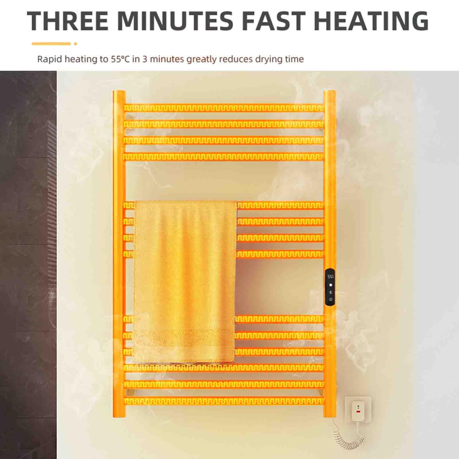 Toallero eléctrico calefactable, Moderno toallero eléctrico Dorado con Temporizador, de Acero al Carbono, de Montaje en Pared, ahorrador de energía para baños., Gold-220V Right Line