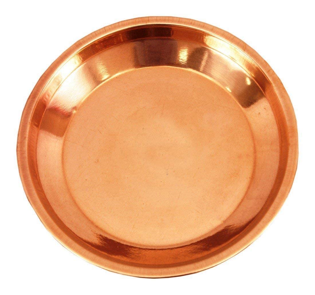 Aashita Creations - Plato de cobre Pooja Thali | 1 pieza | Marrón | Thali/Tarbhan para Dios Puja - Artículo de regalo espiritual (6 pulgadas de diámetro)
