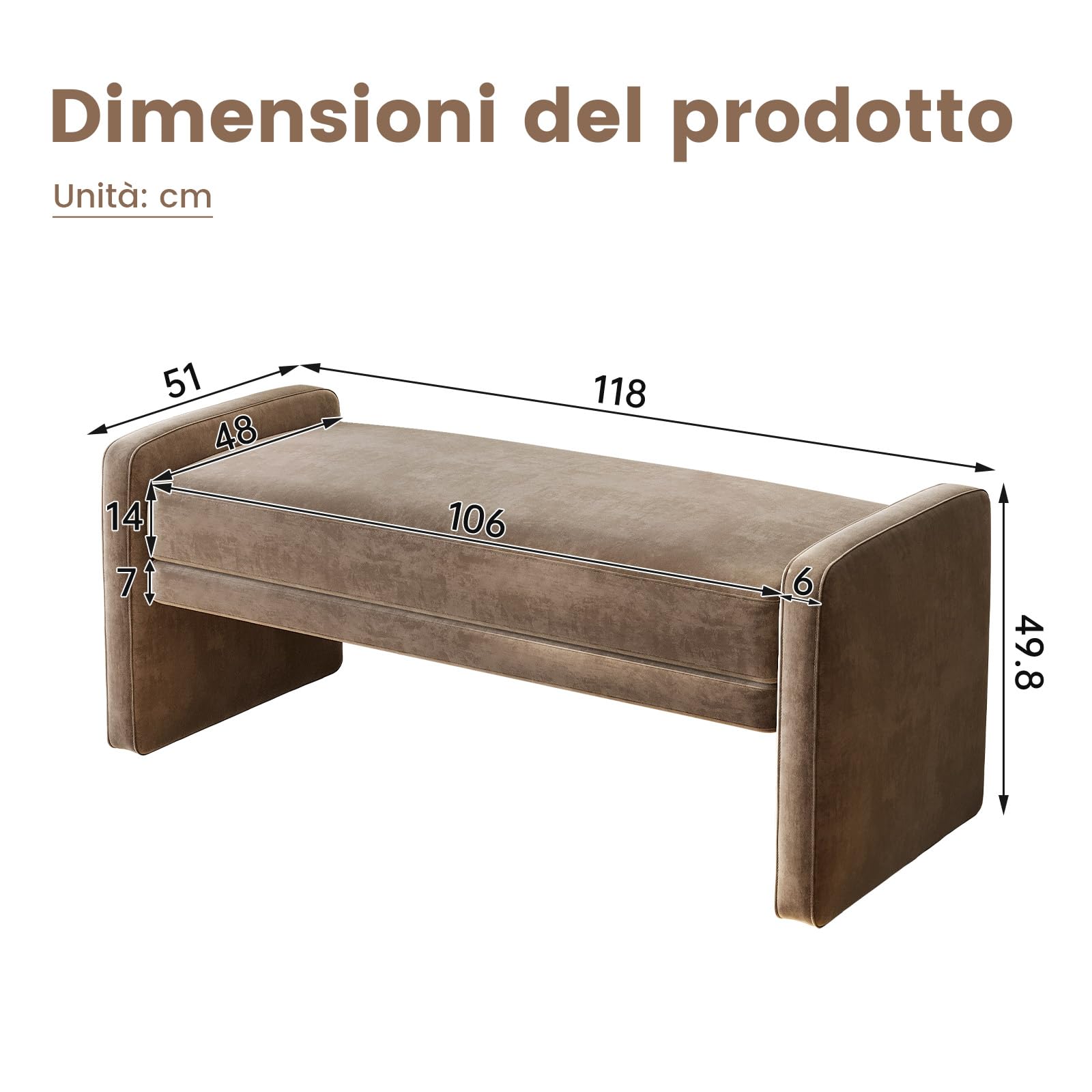 Miuuod Panca ottomana imbottita, panca in lino, sedile d'ingresso per soggiorno, sala da pranzo con seduta imbottita per camera da letto e corridoio, marrone