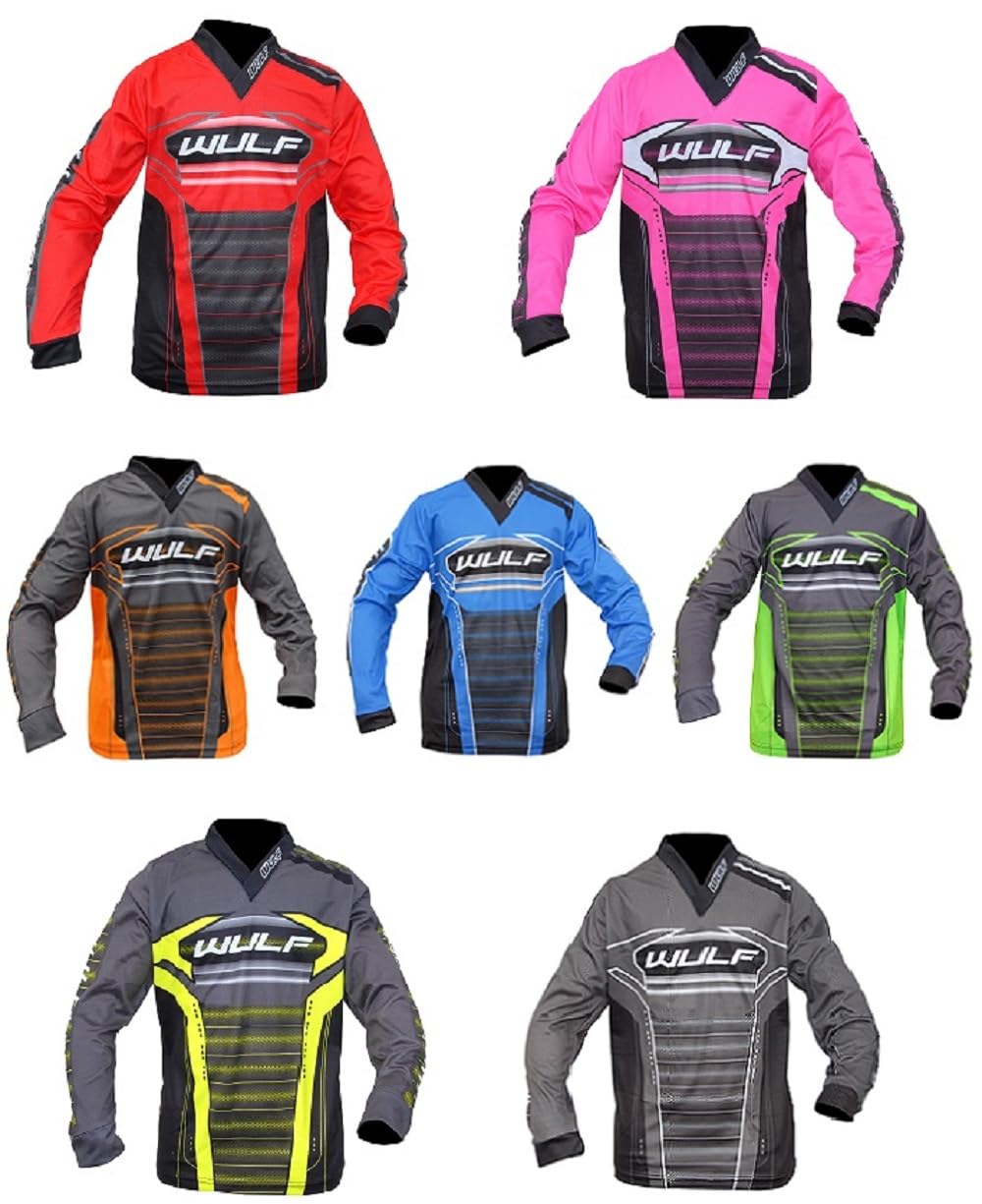 Wulfsport 2024 Junior Off Road Jersey - Kids Motorbike Motocross Shirts for Mx Clothing Quad ATV, Enduro Kart Trials, MTB BMX Dirt Bike Cub - Wulf Racing Top