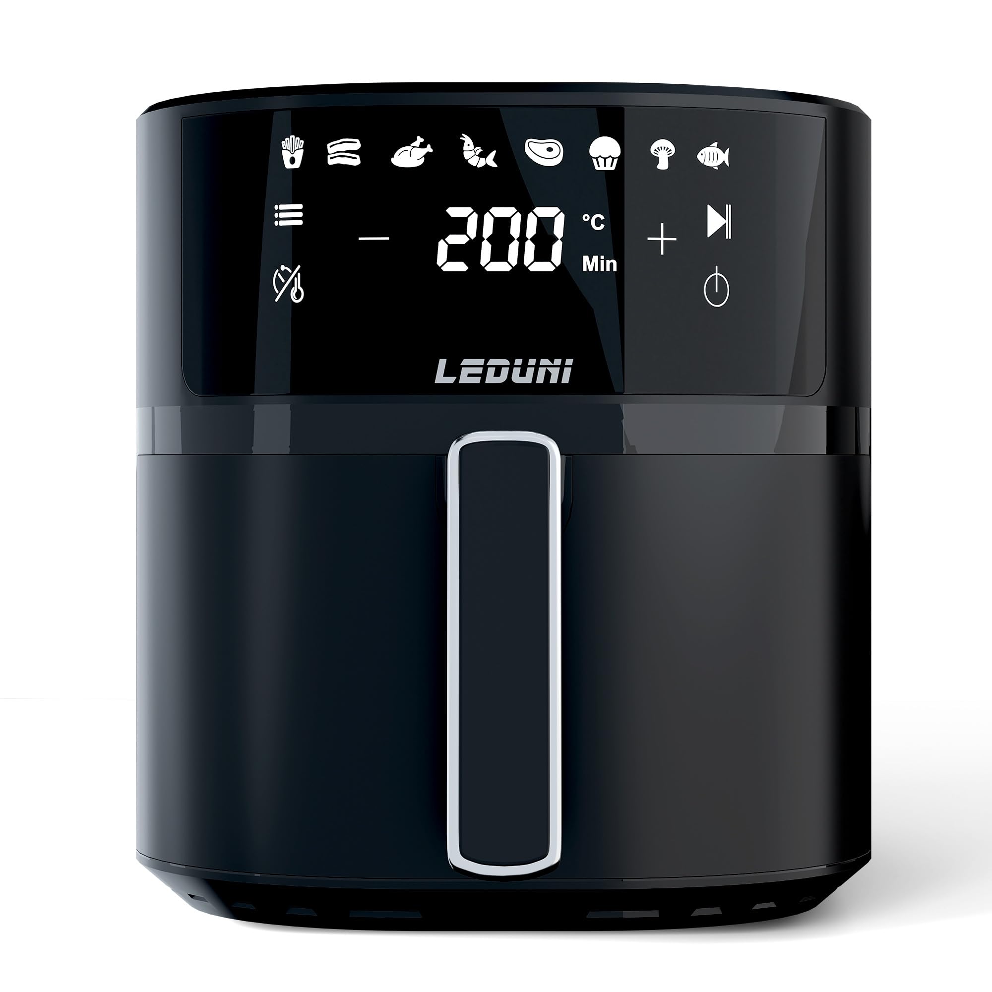 Leduni Freidora de Aire sin Aceite 6L de capacidad 1700 W, Uso Sencillo, Panel Táctil Air Fryer,Temperatura Regulable 80-200°C, ahorro energético hasta 70% (Negro 6L)