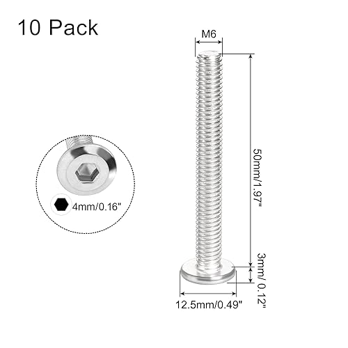 Miniatura 7 de 10 tornillos hexagonales de cabeza redonda plana M6-0.039 x 2.362 in, tornillos de conexión de acero inoxidable 304, tornillos para muebles, camas,