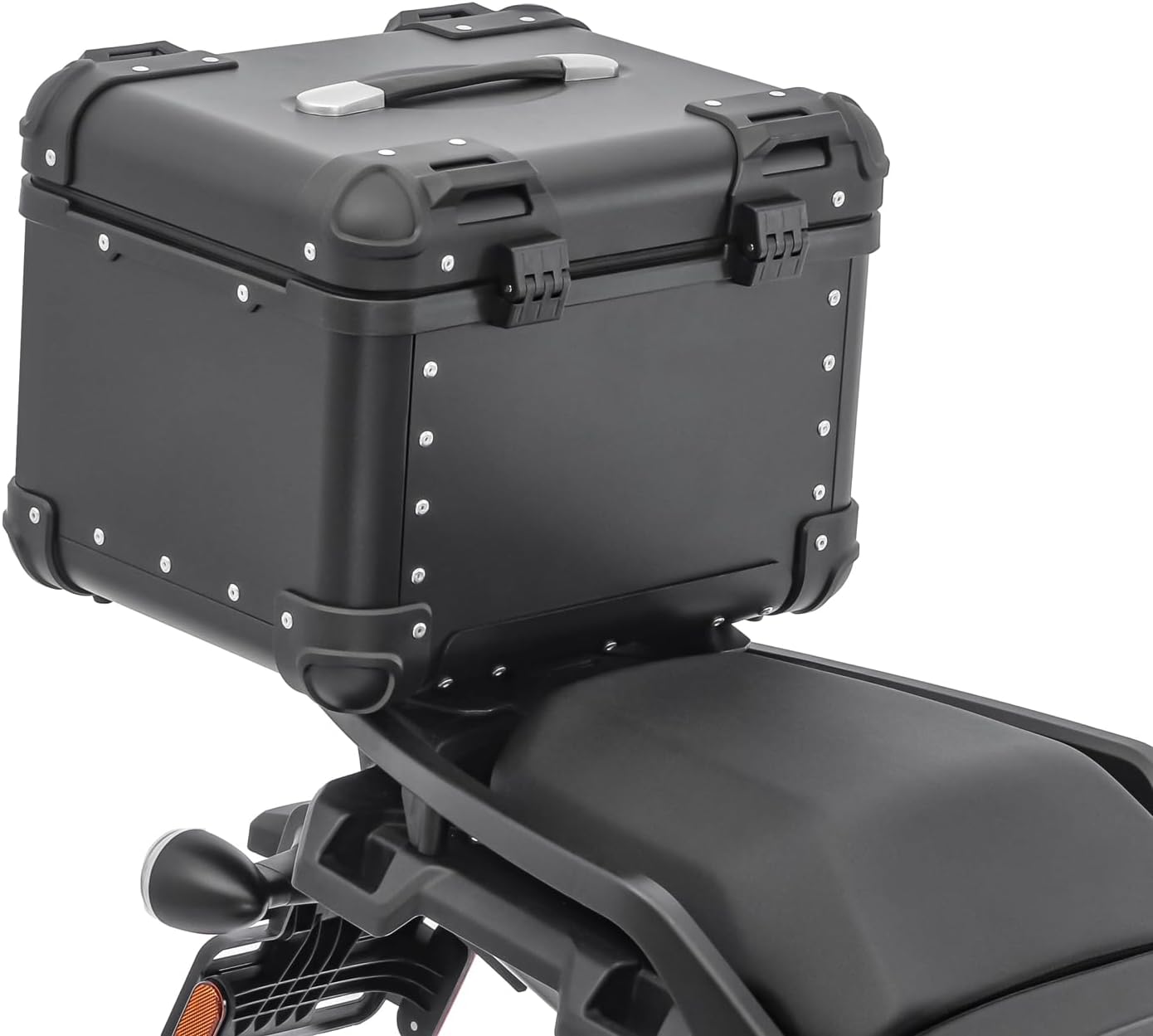 Bagtecs XS45 Top Box mounted on a motorcycle, showing the rear and side view.