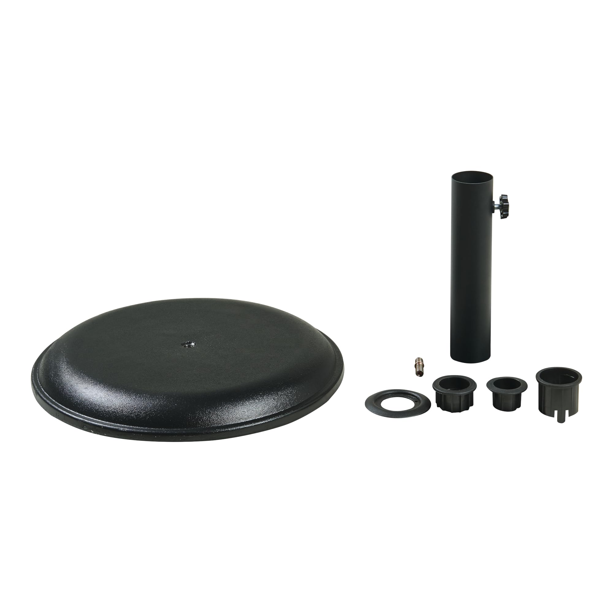 casa.pro Pied de Parasol Rond avec Adaptateurs 34/39/49/55 mm Fixation Facile Couche de Protection Résistant aux Intempéries Style Intemporel Béton Fer 45 x 5 cm Noir