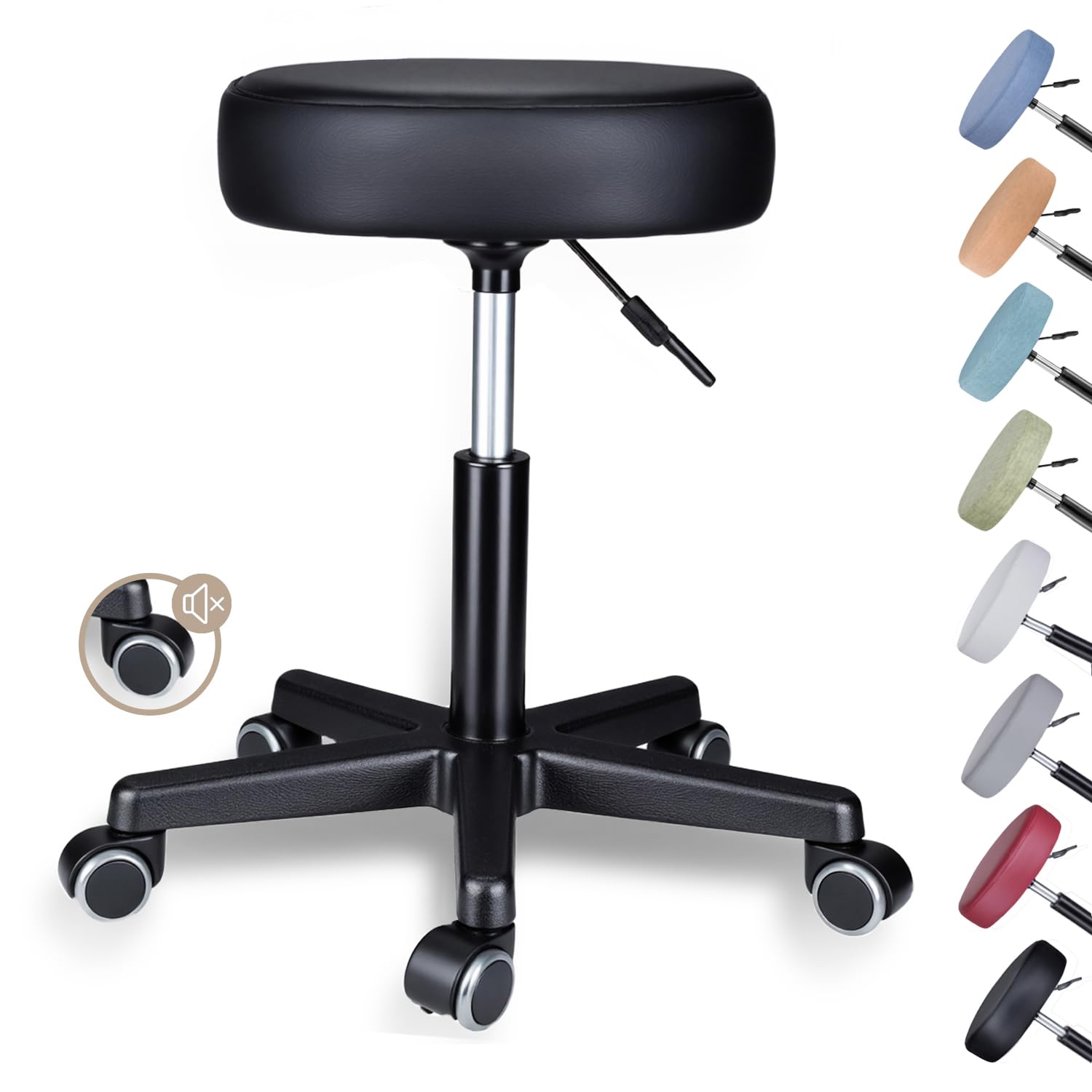 Zedelmair Rollhocker Höhenverstellbar Hocker Mit Rollen 10cm Polsterung 46-60cm Sitzhöhe 360° Drehbar Drehhocker bis 130 kg belastbare Arbeitshocker Bürohocker Teleskophocker Schminktisch Hocker