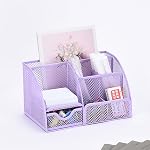Gonice Mesh Desk Organizer with 6 Compartments and Drawer Multi-functional Pen Holder for Office Supplies and Desk Accessories Desktop Organizer for Home,Office and School (Purple)