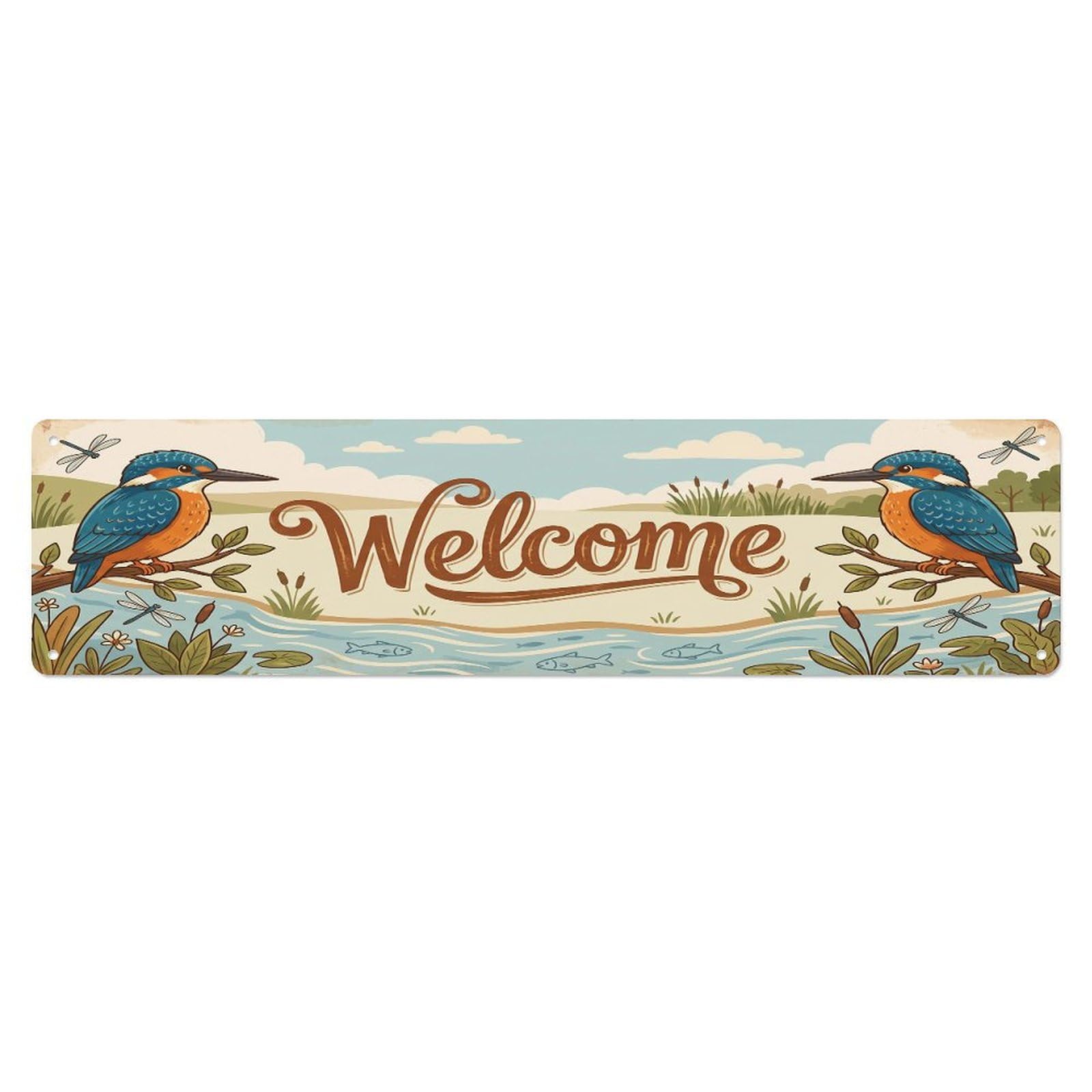 Cxhjca 4X16inch(10X40cm) Vintage Welcome Kingfisher River Metal Tin Sign