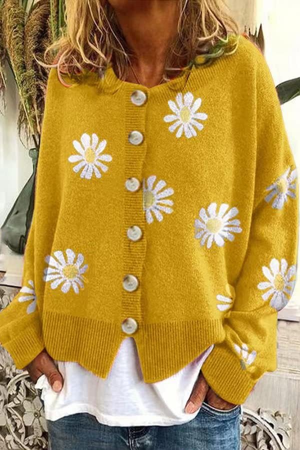 Daisy Cardigan Sweaters Womens Long Sleeve Flower Sweater Coat Aesthetic 90s Button Down Open Front Cardigan Jacket2