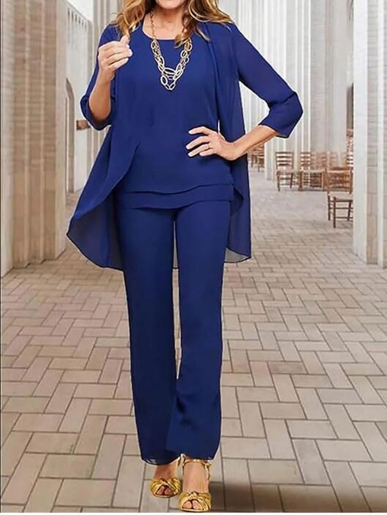 3 pezzi chiffon madre della sposa pantaloni abiti abito ospite abito da sera formale abito da festa di nozze vestito