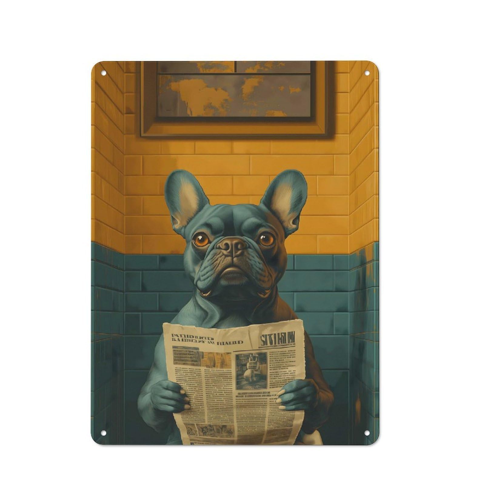 Junmoney Style-1 Tin Wall Plaque 40X30cm With Dog Reading Newspaper In Bathroom Funny For Hobby Room Or Studio, For Themed Interiors In Hobby Rooms And Studios
