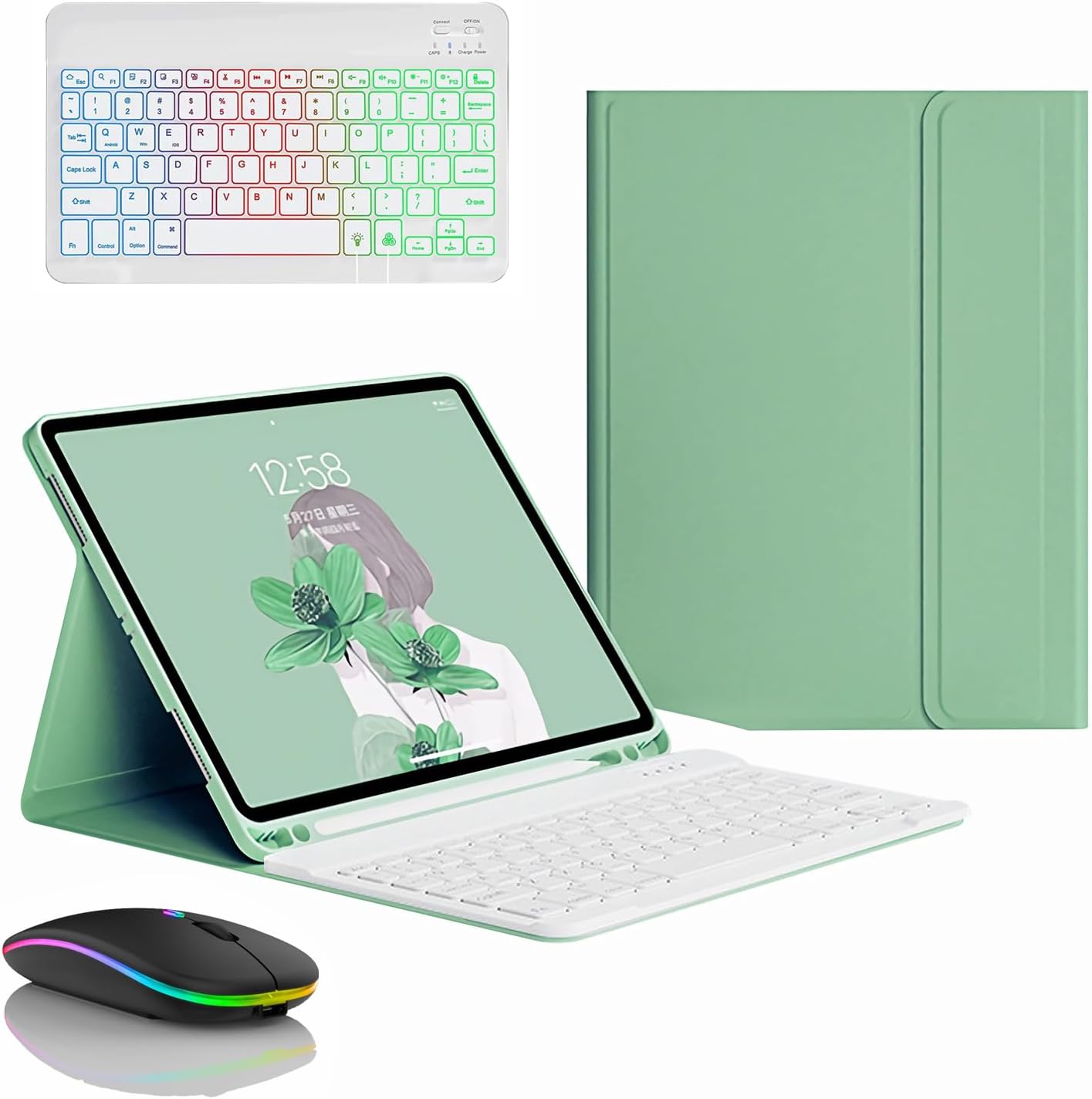 Keyboard Case for Samsung Galaxy Tab S10 Ultra 14.6'' 2024 (SM-X920), Built in Pencil Holder, Magnetic Detachable Wireless Backlight Keyboard with Bluetooth Mouse,Green
