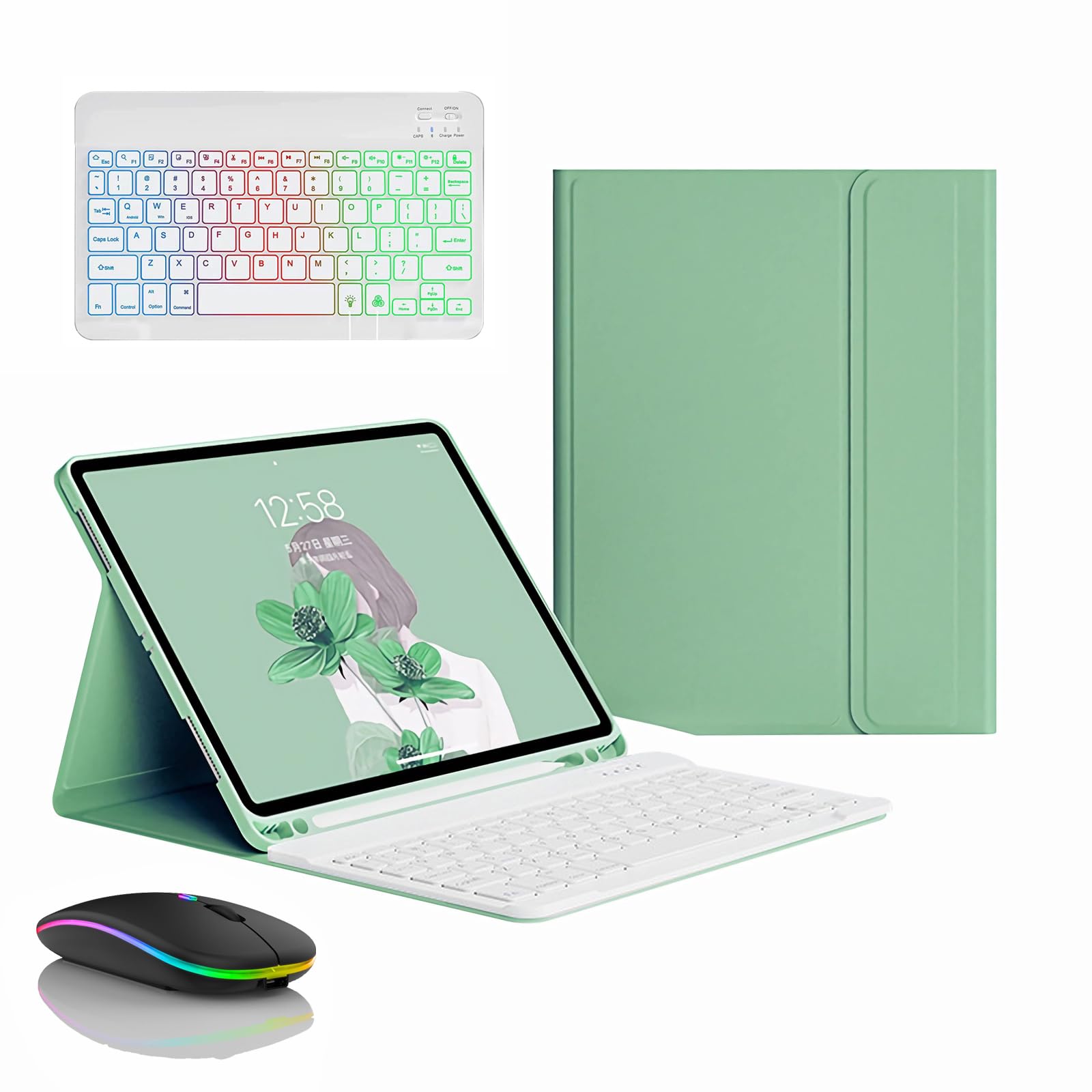 Keyboard Case for Samsung Galaxy Tab S10 Ultra 14.6'' 2024 (SM-X920), Built in Pencil Holder, Magnetic Detachable Wireless Backlight Keyboard with Bluetooth Mouse,Green