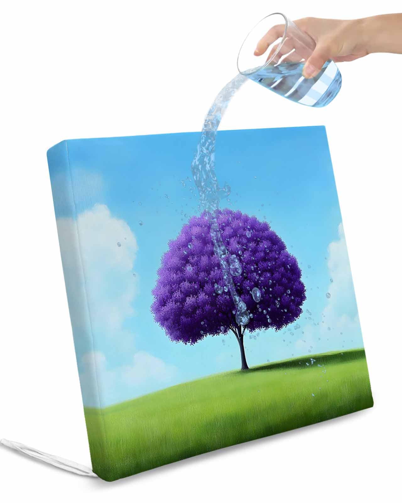 2 Pack Purple Tree Waterproof Cushion Covers with Ties, Outdoor Patio Chaise Lounge Chair Seat Cushion Slip Covers Replacement(Only Cover) Blue Sky Abstract Gradient Watercolor 24